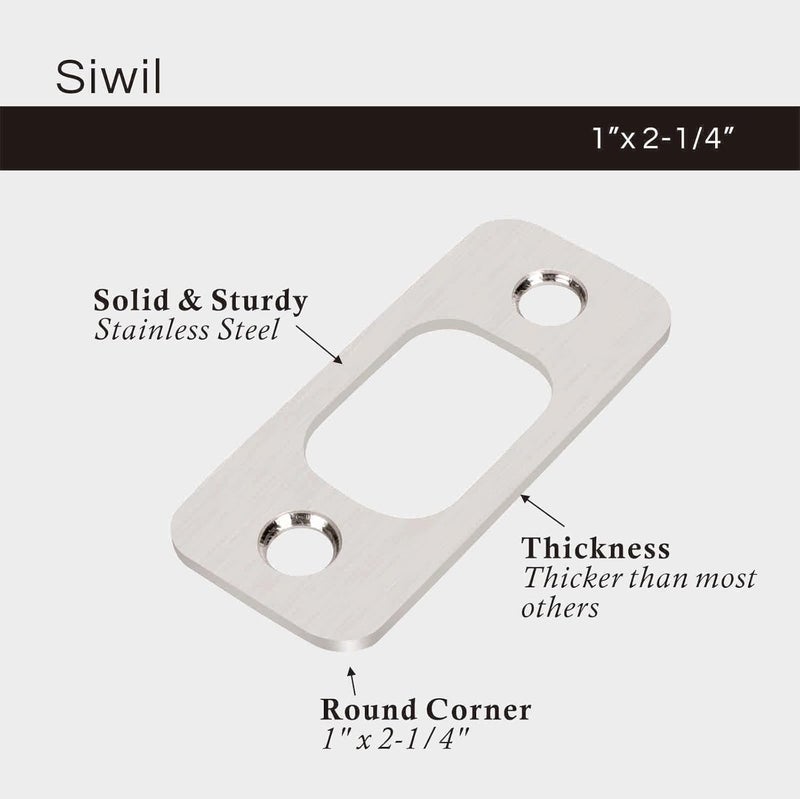 Siwil Round Corner Deadbolt Strike Plate, 1" X 2 1/4“ Door Backplate, Stainless Steel – 1 Pack, Brushed Nickel - Image 2